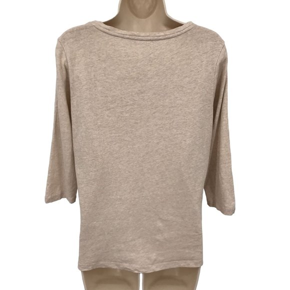 L L Bean Womens Linen Blend Oatmeal Button front 3/4 Sleeve Knit Top Size XS - Picture 4 of 8
